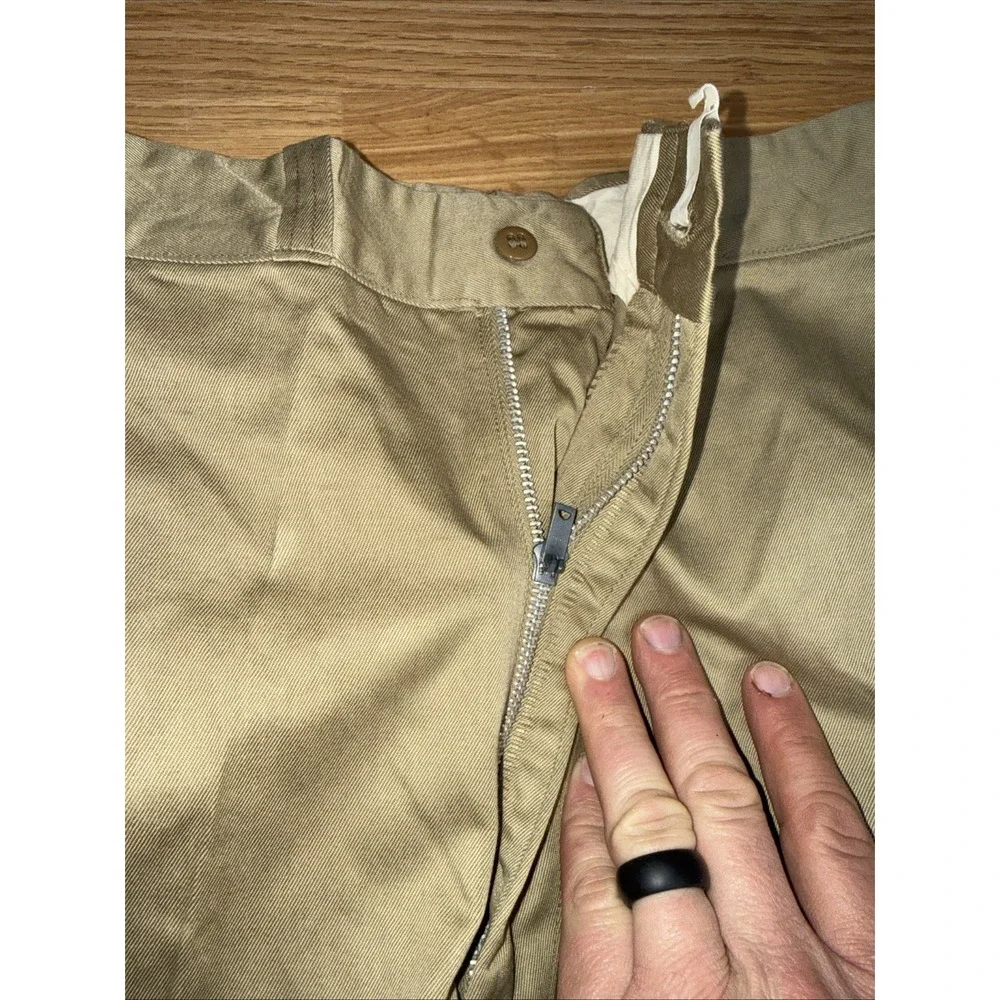 Vintage 1950s Military Army Khaki Chinos 28x31 Gripper Zipper Straight Leg Pants